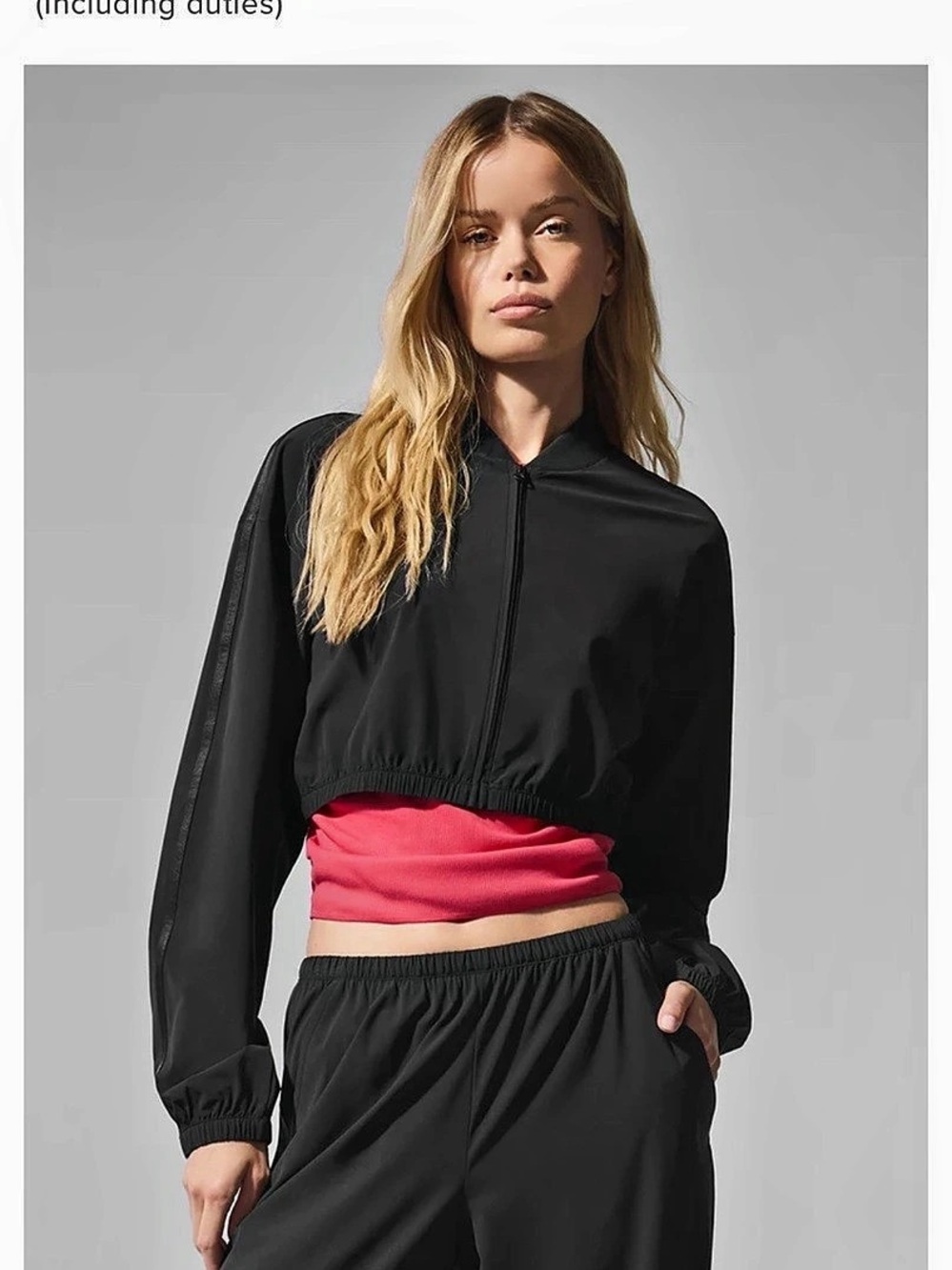 ALO YOGA Cropped Breezy Full-Zip Cover Up Black Cropped Full-Zip Cover Up